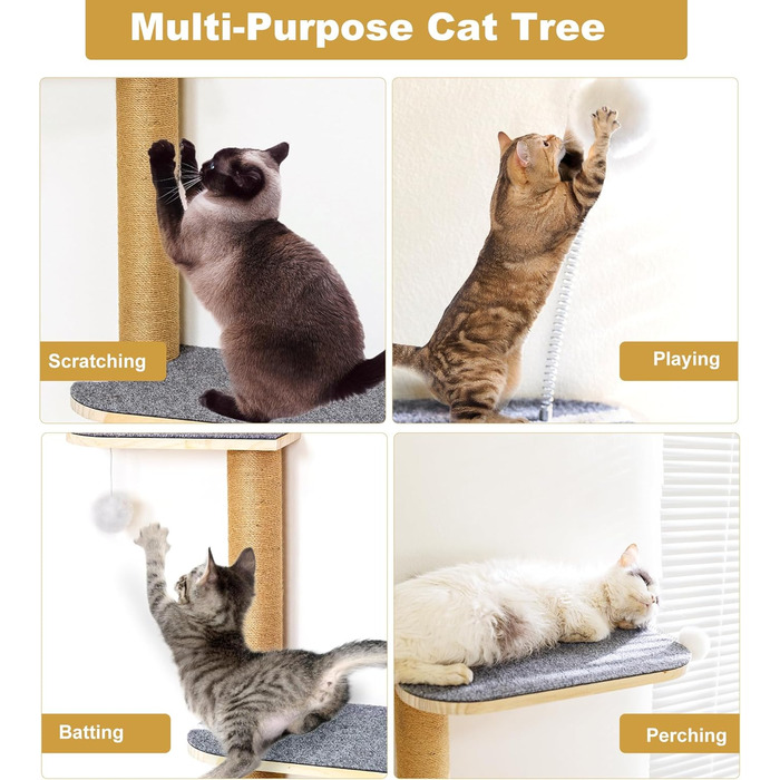 Кліматична стіна для котів Kratzbaum 125 см: 4 яруси, натуральне дерево, міцний фетр, для лазіння, дряпання та ігор