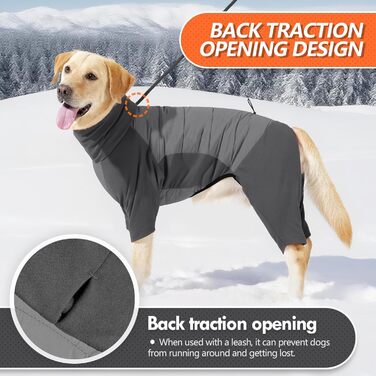 Зимовий теплий одяг для собак: куртка-піжама з коміром-стійкою, флісова підкладка, отвір для повідка, для малих, середніх та великих собак (Сірий, XS)