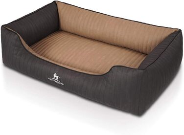 Ортопедичне собаче ліжко Knuffelwuff Outback XXL з лазерного стежчастого штучного шкіряного покриття, 120 x 85 см - Знімний чохол - Легко чистити - для великих, середніх та маленьких собак (Чорний/Капучино)