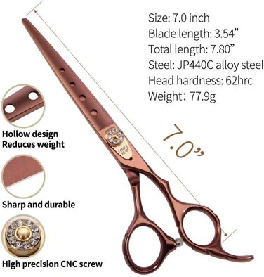 Ножиці для грумінгу собак та котів Fenice Peak, 440C, японська сталь, 17.8 см