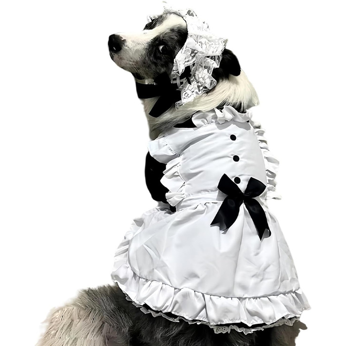 Сукня для собак FLAdorepet, костюм горничної з пов'язкою, костюм на Хелловін, наряд для великих порід, собак, дівчаток, цуценят, на Різдво, у відпустку, на весілля, сукня принцеси (чорна, XXX-Large (вага 36-45 кг))