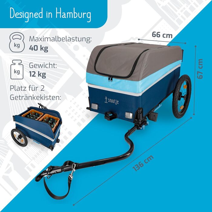 Причіп для велосипеда та візок-тачка | Причіп-платформа для велосипеда та електробіка | Вантажопідйомність 40 кг, об'єм 120 літрів | Складаний причіп з дахом та захистом від дощу | Ідеально для покупок, прогулянок, фестивалів