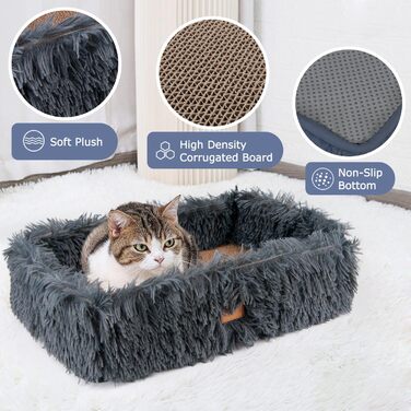 Котячий когтетоп з картону з коробкою, міцний, великий, з фетру, двосторонній, для захисту меблів (44×34×14см, сірий)