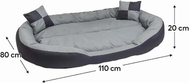 Ліжко для собак Hossis сіре, розмір L 110x80x20 см: м'яке, з подушкою, що вивертається, миється, для великих порід