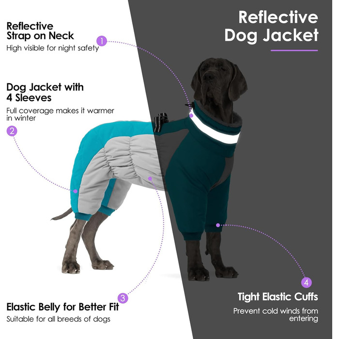 Зимовий теплий куртка для собак SUNFURA з коміром-гетром, відбиваючими елементами, непромокаючий та вітронепроникний, для малих та середніх собак, колір: бірюзовий, модель: Getaway Solids