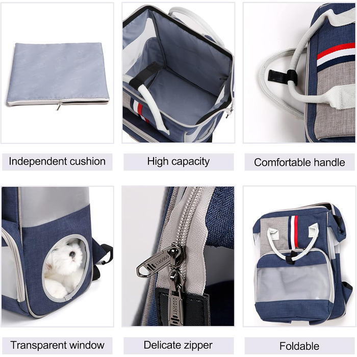 Рюкзак для кота та маленьких собак Galatée, дихаючий, зручний, для подорожей, походів, кемпінгу (світло-сірий)