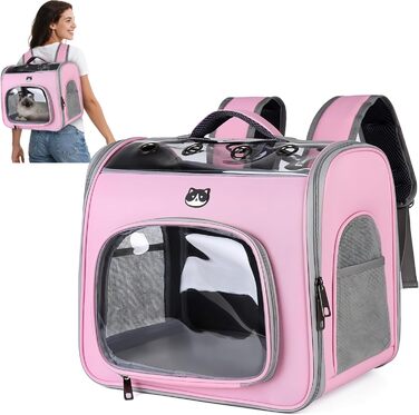 Рюкзак для котів та маленьких собак ALLSOPETS, дихаючий, з фронтальною відкриваністю та страхувальною лінією, для подорожей, прогулянок та хайкінгу (М'ятно-зелений, Квітково-рожевий)