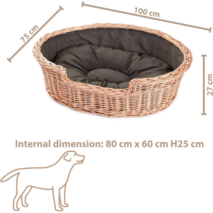 Плетений кошик-будка для собак з натуральної лози 100 см без подушки e-wicker24
