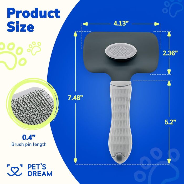 PET'S DREAM Самоочисна щітка для догляду за шерстю собак і котів, масажна з кнопкою очищення, для великих, короткошерстих і довгошерстих тварин