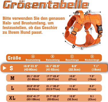 Нашийник для собак Rabbitgoo середнього розміру, анти-тяга, регульований з ручкою, міцний, тактичний, з металевими пряжками, для прогулянок (M, Оранжевий)