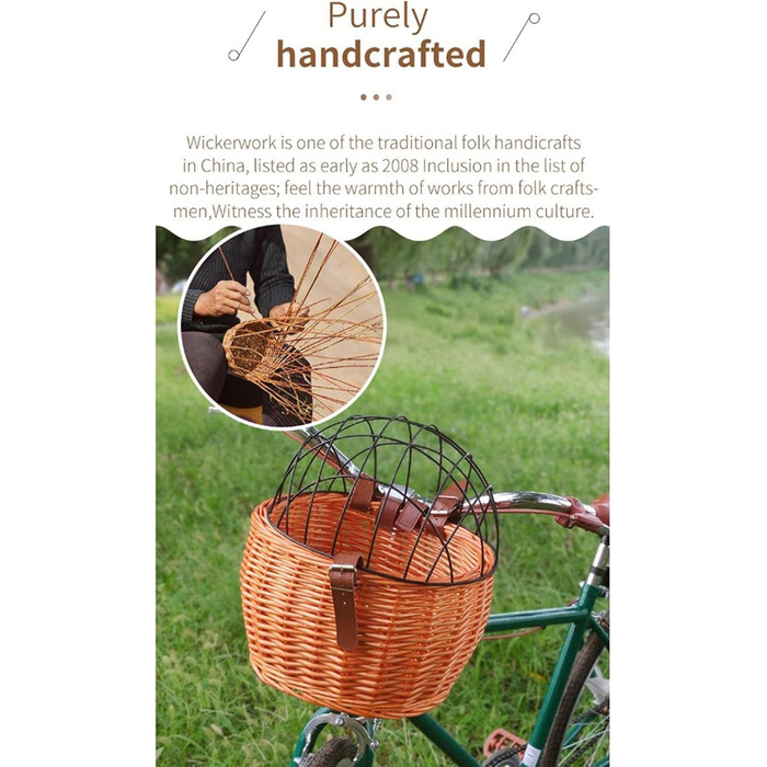 Плетенний кошик для велосипеда, для собак та котів, переноска для домашніх тварин, передній кошик з металевим покриттям