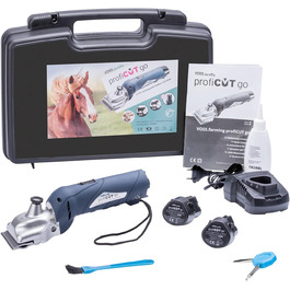 VOSS.farming profiCUT go: акумуляторна машинка для стрижки коней, 2 батареї, тиха, з лезами Aesculap, блакитна