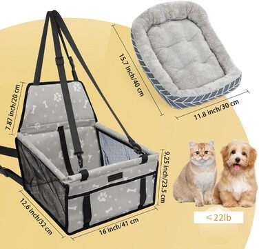 Складане автокрісло для собак PetsHome, водонепроникне, знімна товста підстилка, дихаюча оксфордська сумка для подорожей, для малих і середніх собак, цуценят і домашніх тварин, сірий колір