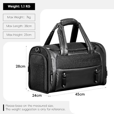 Транспортна переноска для кота/собаки 4 Pet, чорна, з сіткою та захистом, для подорожей літаком та авто