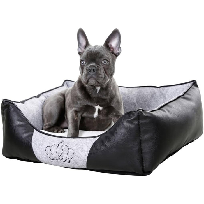 Кербл Pet Kuschelbett Chiara: м'яке ліжко для домашніх тварин, 55x45x18 см, сірий/чорний колір з стразовою короною