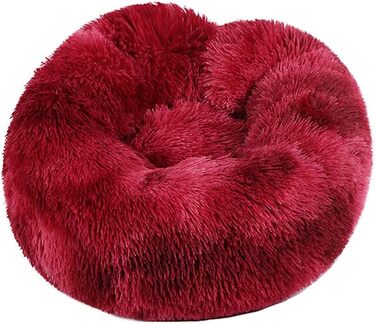 Кругле ліжко для собак та котів Chickw1, тепле м'яке ліжко-пончик, зручне та миється, неслизька база, підходить для собак малого, середнього та великого розміру (80 см, батик бордовий)