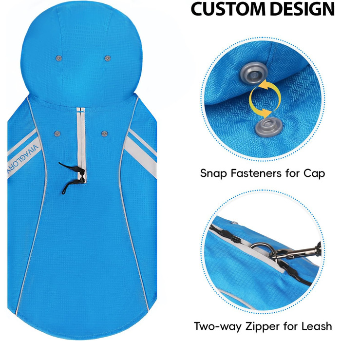 Дощовик для собак VIVAGLORY, водонепроникний, з підкладкою, для зими, XS, блакитний (обхват грудей 38.1-45.7 см)