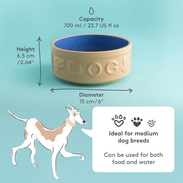 Миска для собак Mason Cash з порцеляни, з ручкою та синім написом, 15 см, 1 шт.