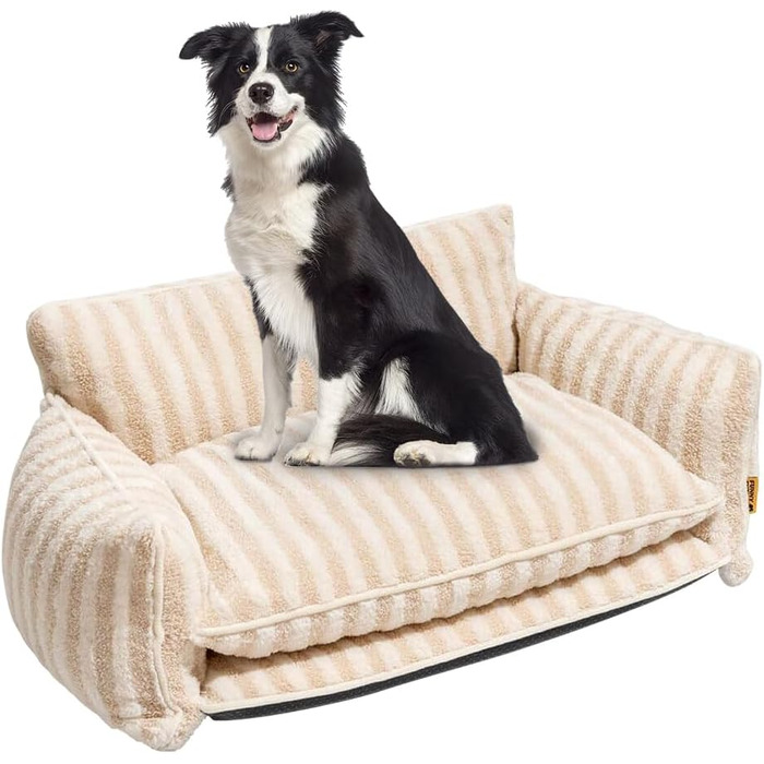 Крісло-лежанка для собак, лежанка для тварин, м'яке ліжко для собак, крісло-диванчик для собак (XL, 100x65x40 см, бежево-смугасте)