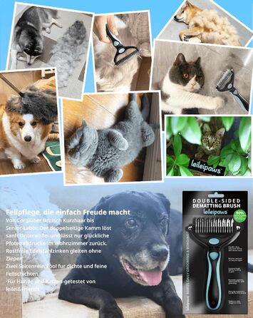 Гребінець для собак та котів проти вичісування – ергономічна ручка, міцний, 17/9 зубців, видаляє ковтуни та підшерстя, дешадінг-щітка для довгошерстих та короткошерстих порід (Синьо-чорний)