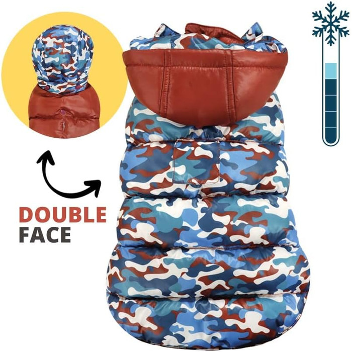 Водонепроникний дощовик для собак Croci Montreal, розмір спини 35 см, з флісовою підкладкою, регульований з гумкою та отвором для повідка/шлейки, блискучий колір (камуфляж та червоний)