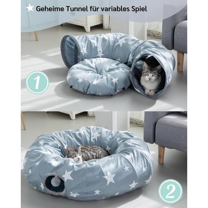 Туннель для котів JanYoo з м'яким ліжком, круглий тунель з двома входами, котяча печера, іграшка для котів, великий знімний тунель для гри в приміщенні