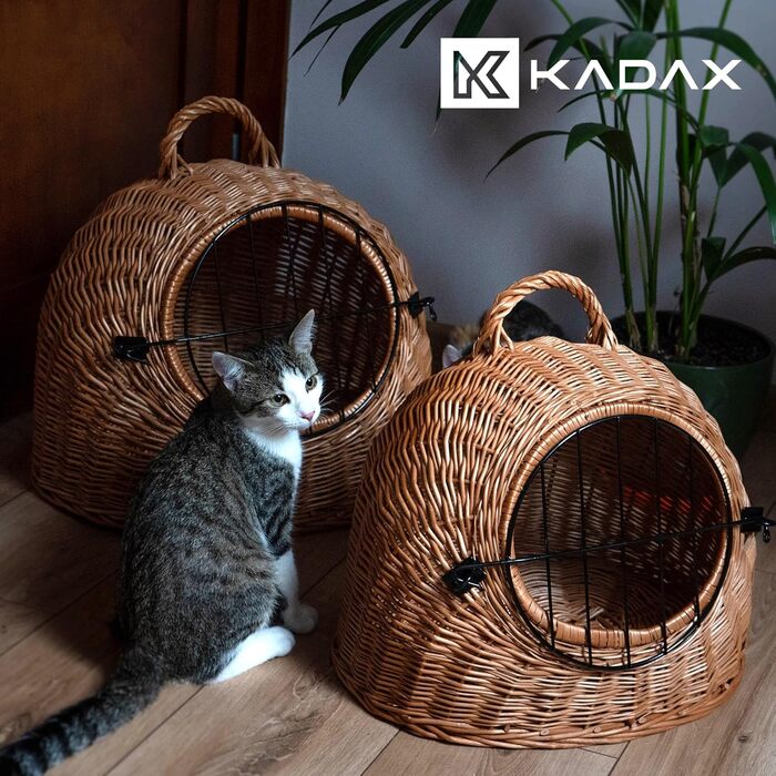 Транспортний кошик для тварин KADAX: плетений кошик-переноска для котів та інших домашніх улюбленців (40x49 см)