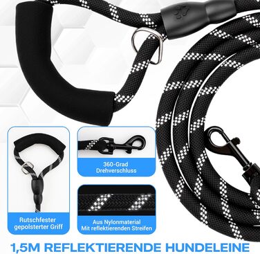 LED нашийник для собак з повідком, світловідбиваючий, перезаряджуваний, для нічних прогулянок