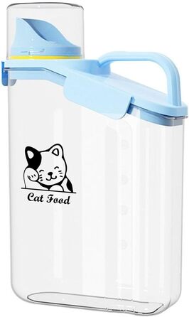 Контейнер для котячого корму 2.8L: герметичний, з мірним стаканчиком та ручкою. Підходить для собак та котів, BPA-free, прозорий.