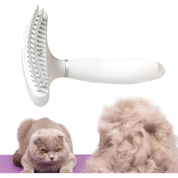 Бурштук для котів Lambo, щітка для вичісування шерсті котів та собак, висмикувальна щітка, легке очищення | Практична та неслизька щітка для догляду за шерстю котів та собак, біла
