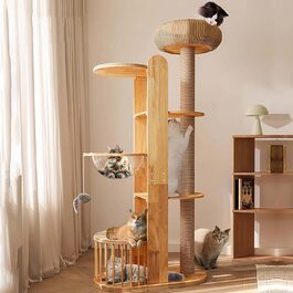 Преміум котячий будиночок Kratzbaum Holz Design 190 см з сизалевим покриттям, 3 платформи, будиночок, капсула для котів, стабільний ігровий центр
