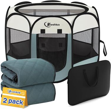 Клітка-вольєр для собак Siedihit, Pop-Up, сіра, 73,7x73,7x43,2 см, з 2 підкладками, для цуценят, котів та дрібних тварин