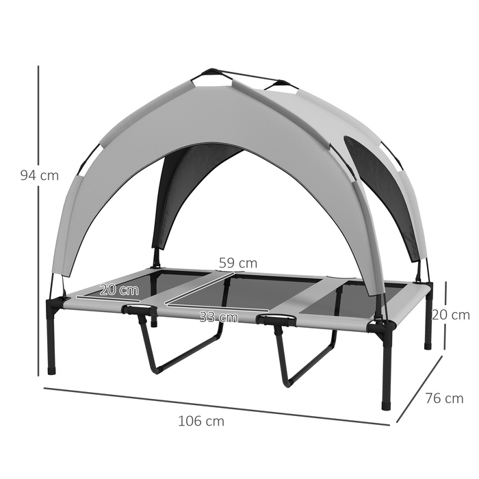 Ліжко для собак вуличне, всепогодне, на піднятому каркасі, 106 x 76 x 94 см, світло-сіре
