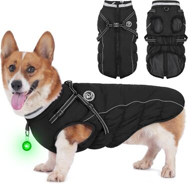 Зимовий одяг для собак: теплий водонепроникний одяг з коміром LED та світловідбиваючими смугами, 5XL, чорний