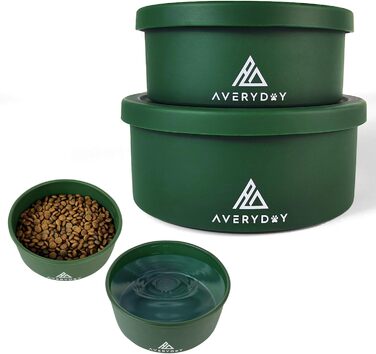 AVERYDAY Миска для собак дорожня з кришкою 2-в-1, 1,4 кг, герметична миска для корму та води, портативна миска для подорожей, кемпінгу та догляду