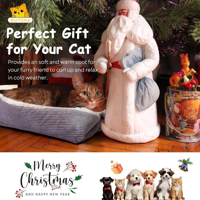 Самогріюче ліжко для котів Ruitena, 2-в-1, для котів та маленьких собак, миється, складається, килимок Pubby