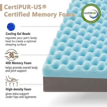 Ортопедичне велике собаче ліжко з Memory Foam, ліжко для собак з охолоджуючою гелевою матрацом, водонепроникним підкладом та знімним плюшевим покривалом для великих собак X-Large, 104x74x10 см, Бежевий (Memory Foam)