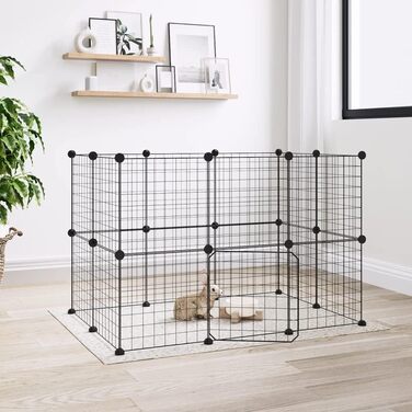 Клітка для тварин з дверима vidaXL, 20 секцій, сталева, чорна, 35x35 см – для кроликів, цуценят, вигульний вольєр