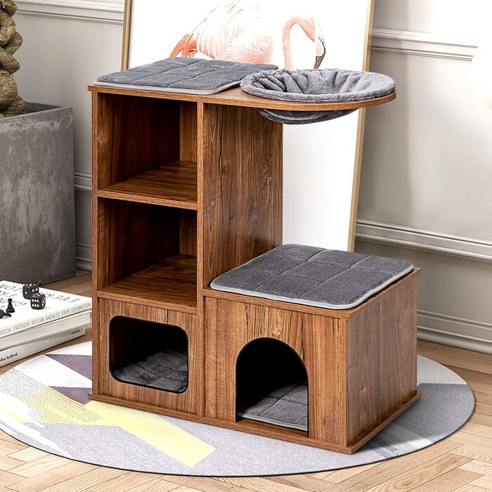 Клітка-кігтеточка для котів Costway з будиночком та килимками, дерев'яна, 69x39x80,5 см