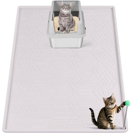 Килимок для котячого туалету Bartuke з іграшкою-м'ячиком, 86 x 56 см, силіконовий, контролює розсипання, м'який для лапок, легко миється (Білий)