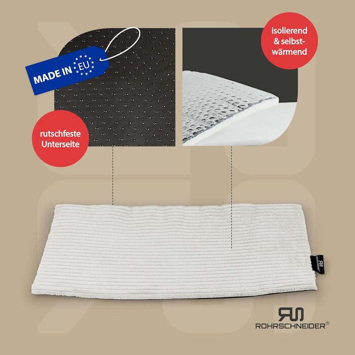 Килимок-ліжко для котів Rohrschneider з підігрівом, з антиковзною підкладкою, з тканини корд, 90 x 29 см (бежевий)