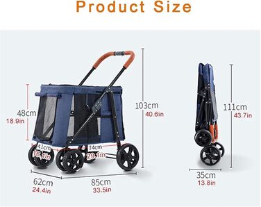 Візок для собак великих порід, прогулянковий візок для тварин до 30 кг, універсальний для собак, котів та інших домашніх улюбленців. Складаний, сірий колір.