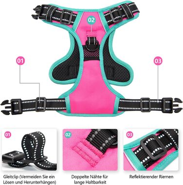 Шлейка безпеки для собак середніх та великих порід PHOEPET з м'якою ручкою та світловідбиваючими елементами, рожева (S)