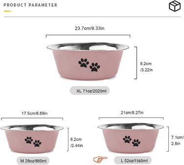 Набори мисок для собак YUDANSI (2 шт.) – рожеві, Ø 21 см, 1560 мл, з антиковзною підкладкою