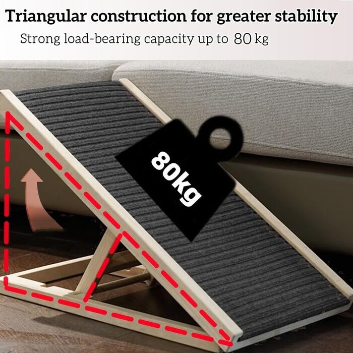 Рампа для собак Hunderampe: складана дерев'яна, 4 секції, регульована висота 30-60 см, для малих та великих собак, для ліжка, дивану, авто. Розмір 100x40x30/40/50/60 см. Антиковзаюча поверхня.