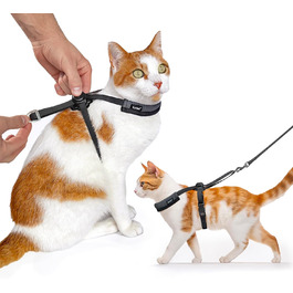 Шлейка для собак та котів Furee з застібкою-кнопкою, чорна/сіра, розмір M, анти-зрив, регульована, для малих порід, кроликів, хом'яків