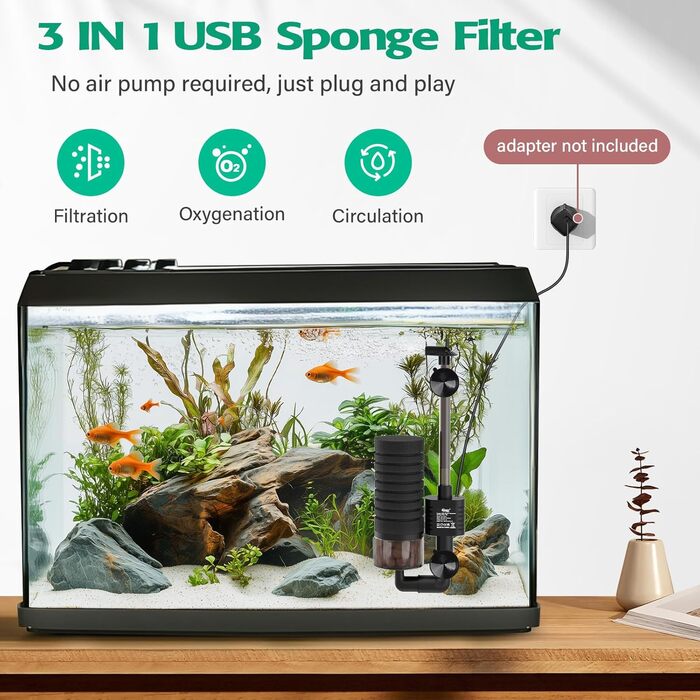 Електричний акваріумний фільтр Hygger USB, для акваріумів до 170л, тихий, з керамічними кульками