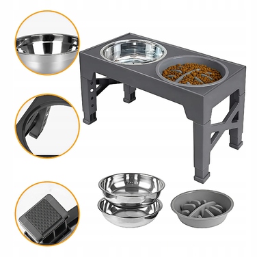 Подвійна металева миска для собак на регульованій підставці 2в1 (захист від розбризкування)