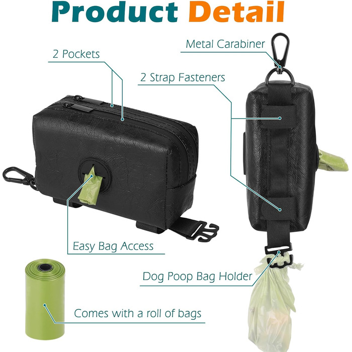 Диспенсер для збору відходів тварин PetBonus: водонепроникний диспенсер для собак з місткою кишенькою для ласощів та 15 пакетиків (зелений, чорний)