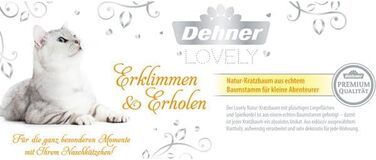 Dehner Premium Котячий дряпак Nero з ігровим шнуром, натуральний дерев'яний кішковий комплекс з 2 платформами, з твердого дерева та плюшу, для великих і малих котів, коричневий/білий, 109×50×40 см